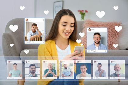 Young woman texting potential date partners